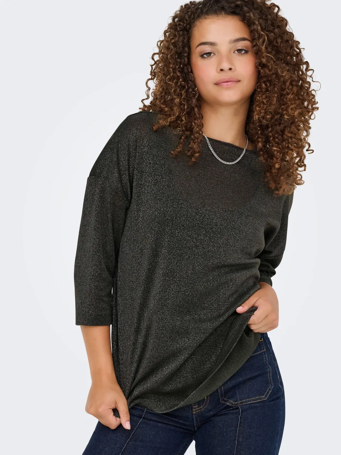 ONLY Onlsilvery Glamour top lurex 3/4 nero S