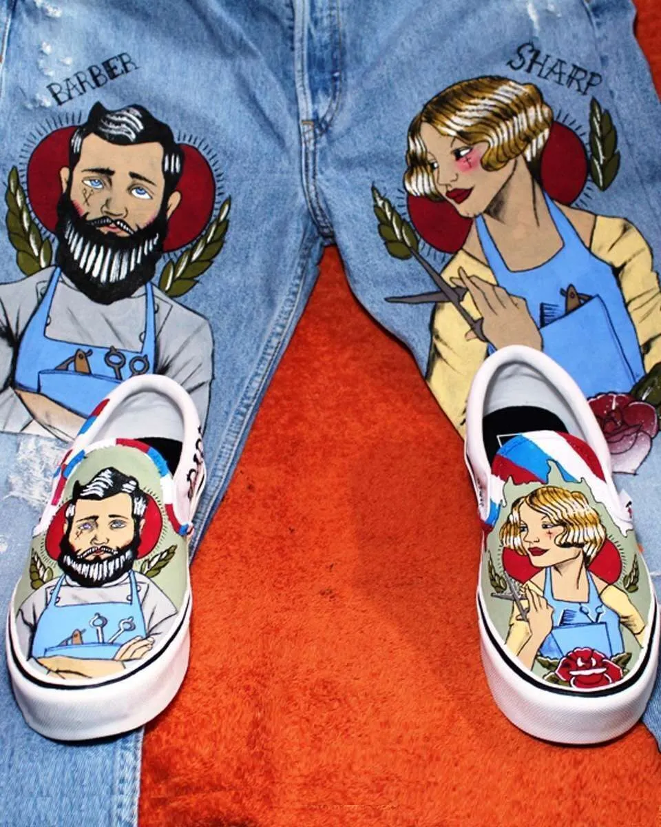 Vans Slip-On Barber sneakers dipinte a mano