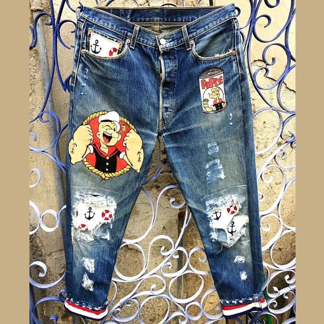 Levi's Vintage jeans dipinti Braccio di Ferro tessuto marinaio
