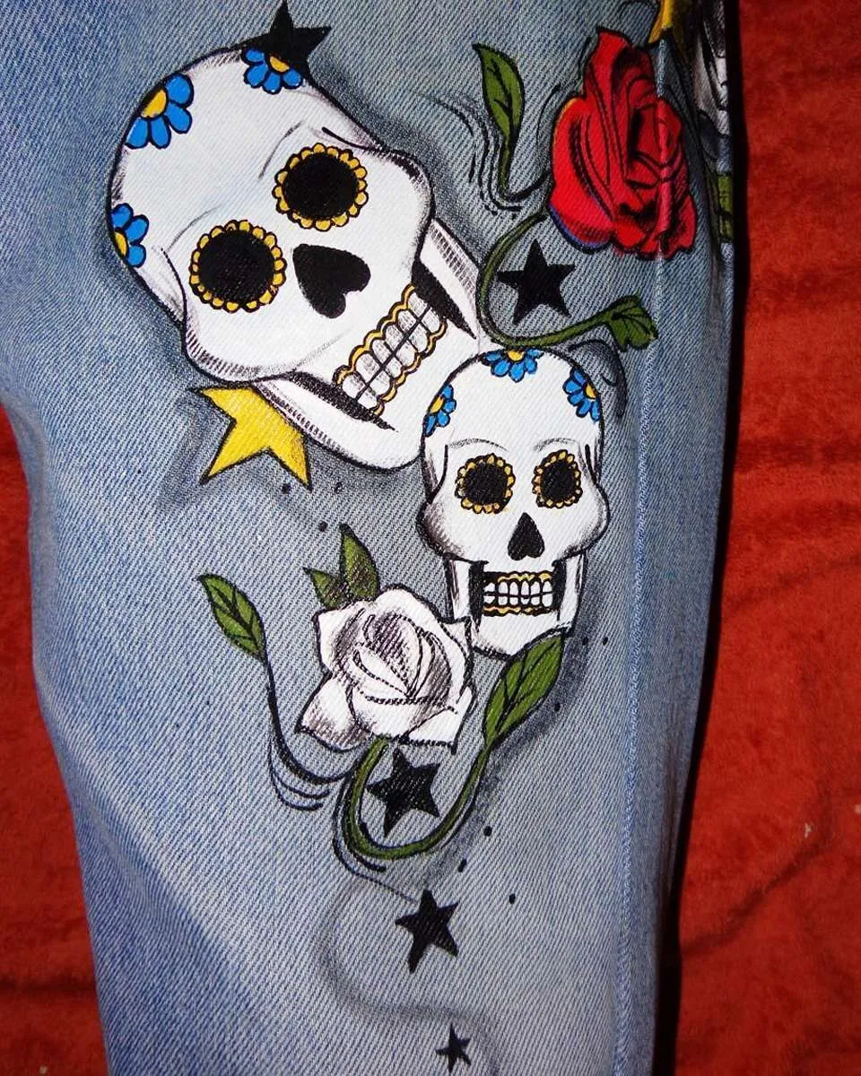 Levi's Vintage Teschi Multipli jeans dipinti a mano neri