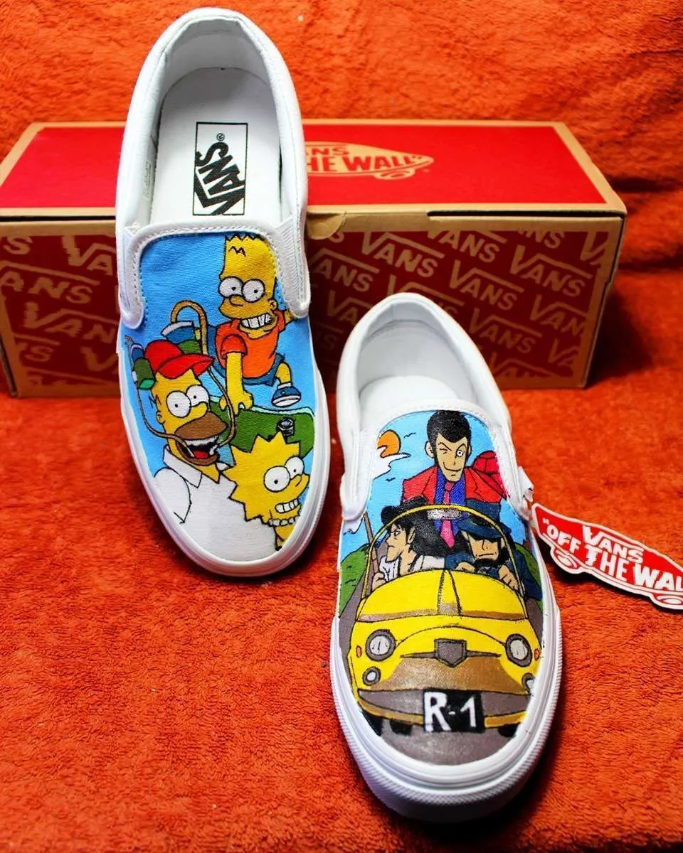 Vans Slip-On Simpsons Lupin sneakers dipinte a mano