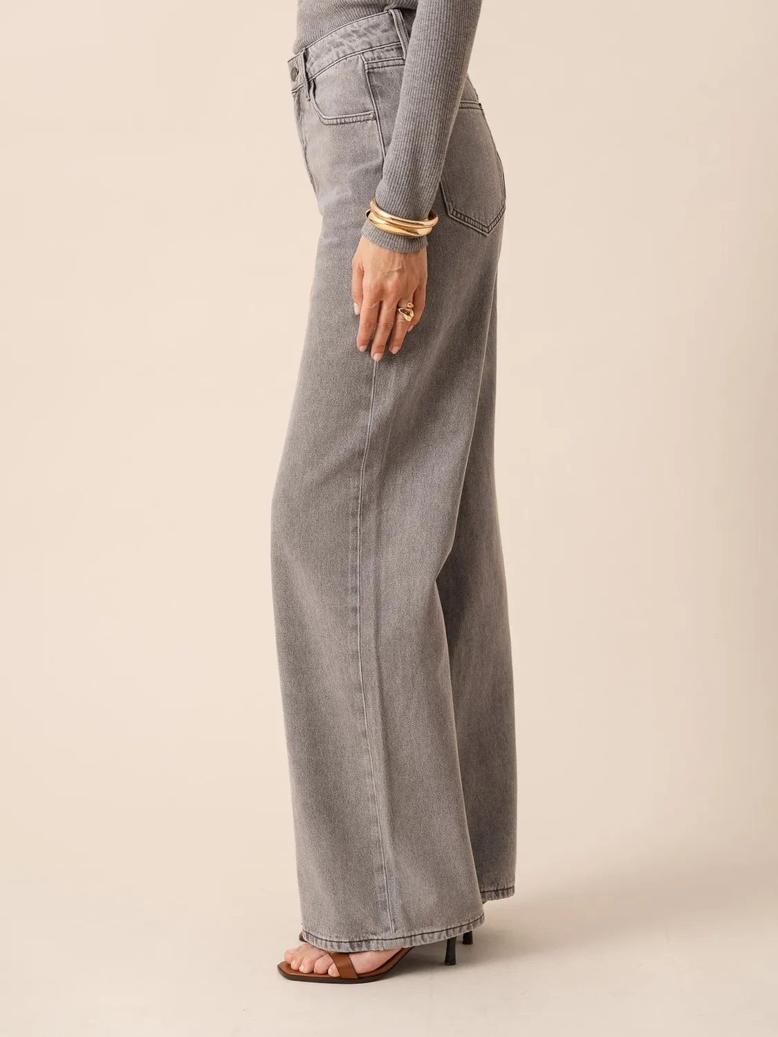 Oraije Celestin jeans wide grigio chiaro