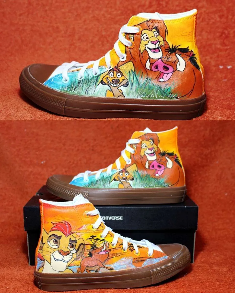 Converse All Star Re Leone sneakers dipinte a mano cartone