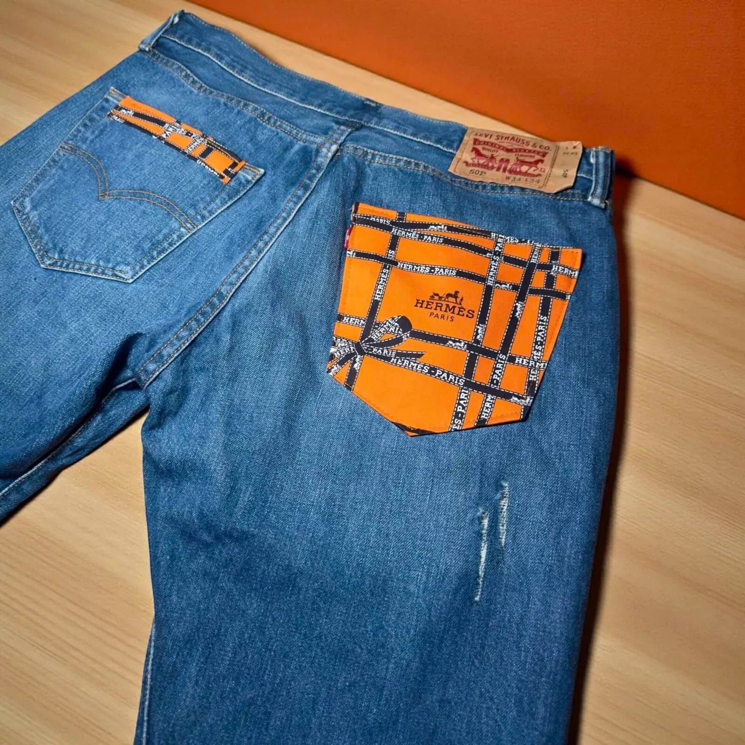 Never Say Never Jeans Levi's Tessuto Hermes custom su misura
