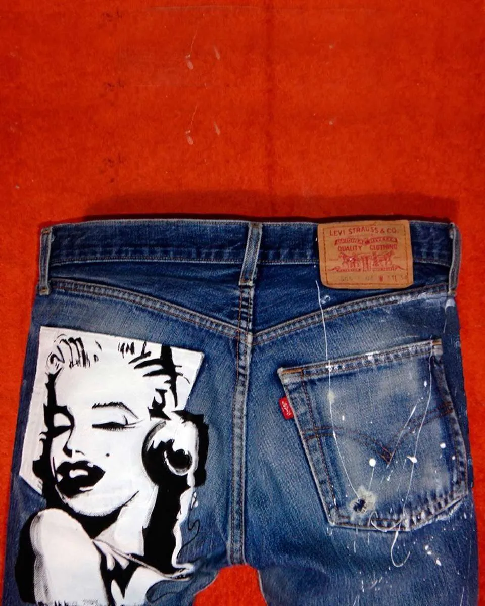 Never Say Never Marilyn Monroe DJ Set Jeans Dipinto a Mano Custom