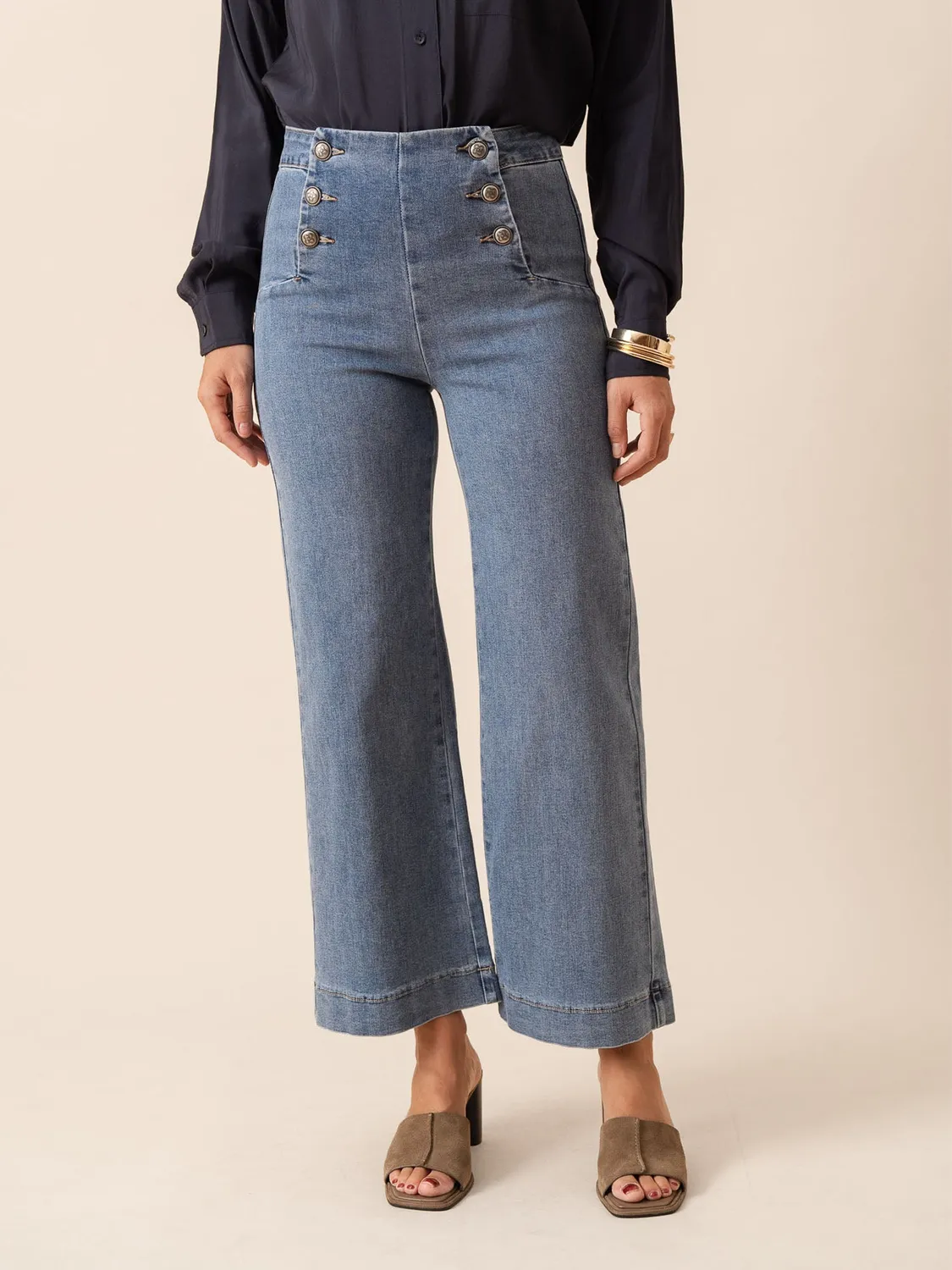 Oraije Victorine jeans wide blu stone con bottoni