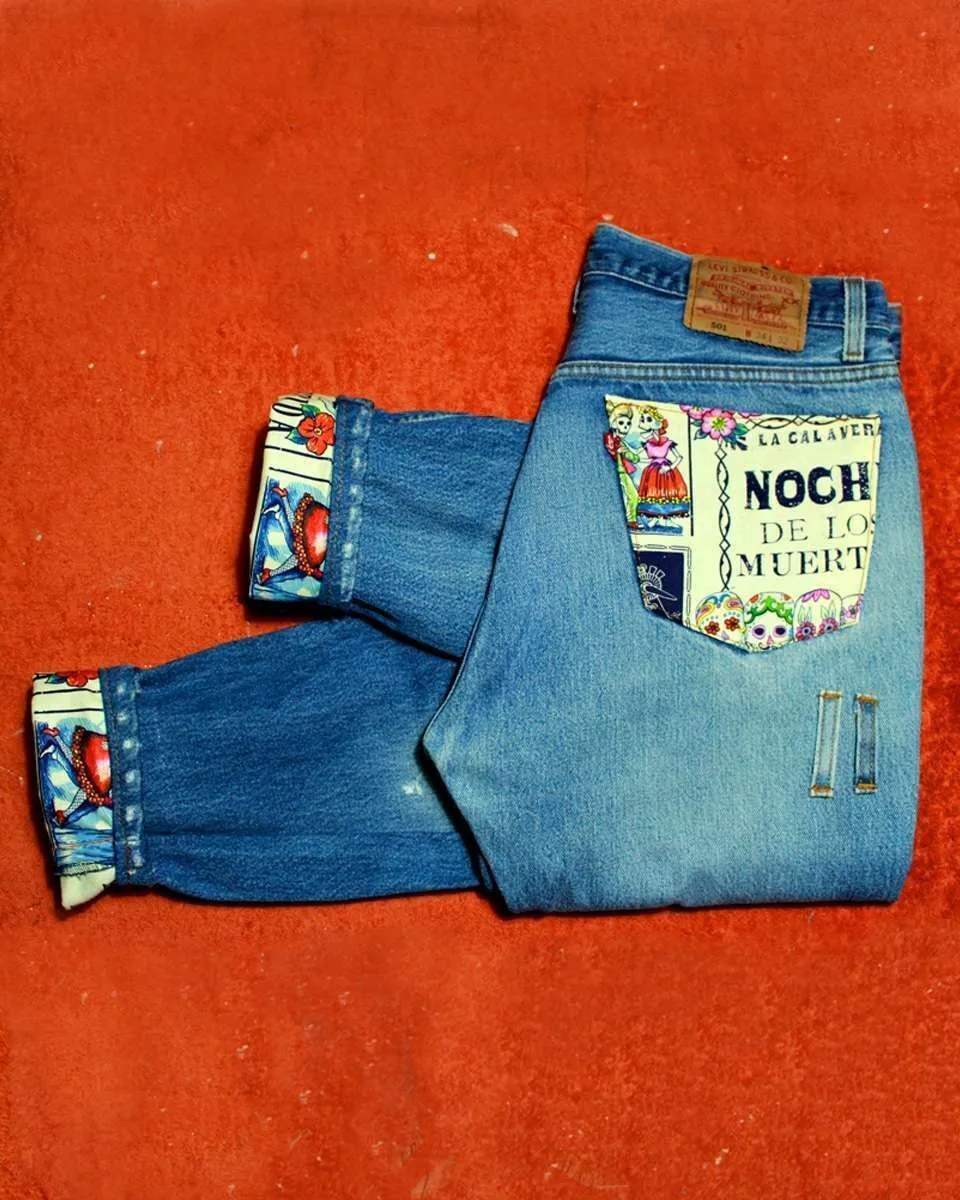 Levi's Vintage Teschi Calaveras jeans custom tessuto