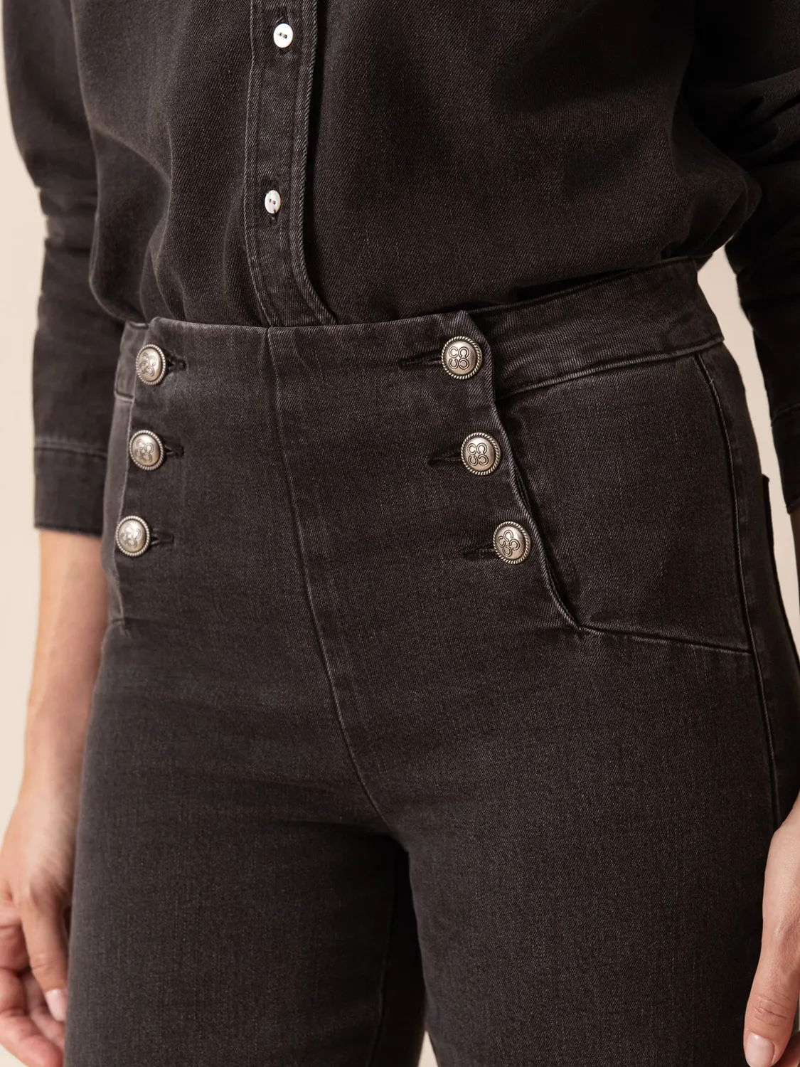 Oraije Victo jeans wide grigio scuro vita alta