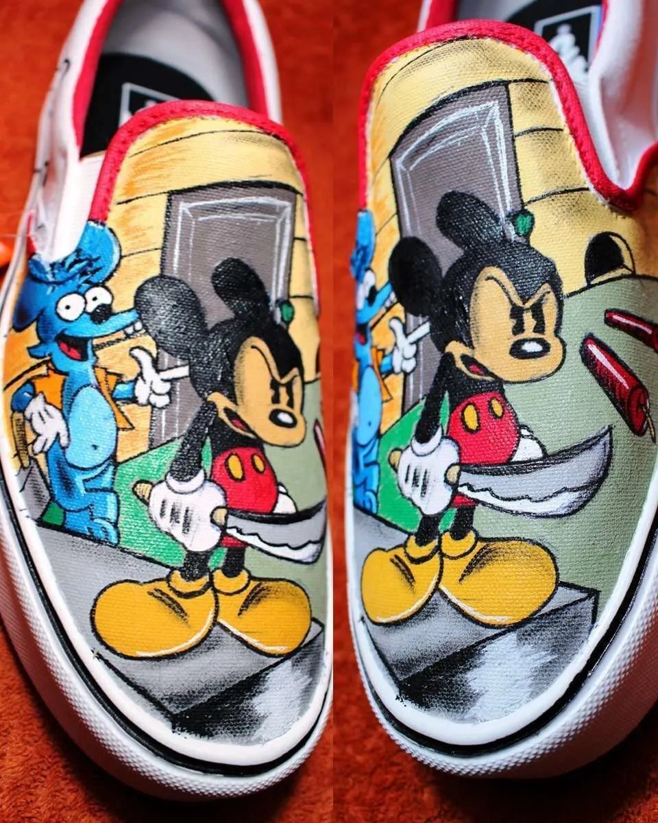 Vans Slip-On Topolino vs Grattachecca e Fichetto scarpe dipinte