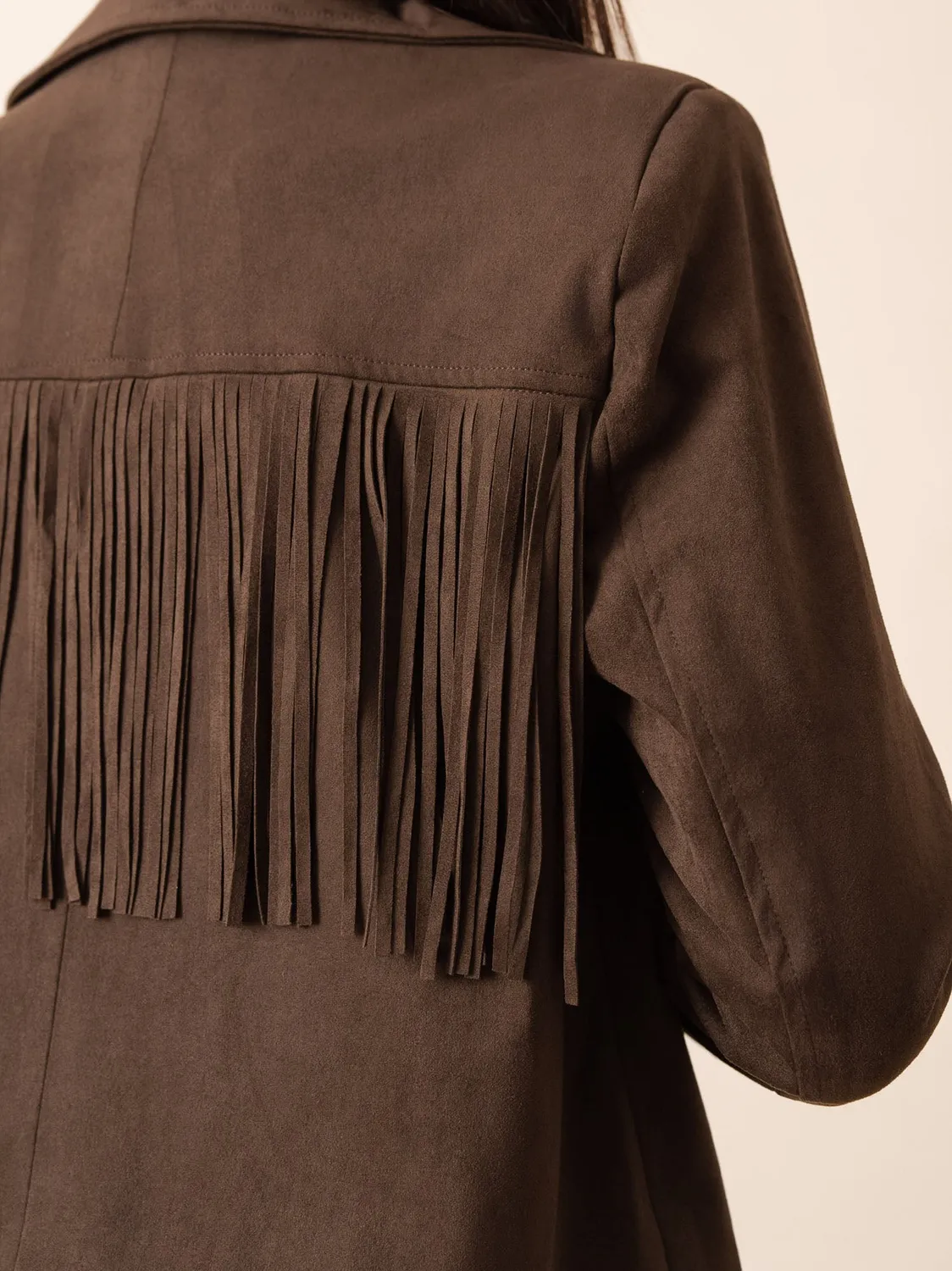 Oraije Dory giacca frange cioccolato suede
