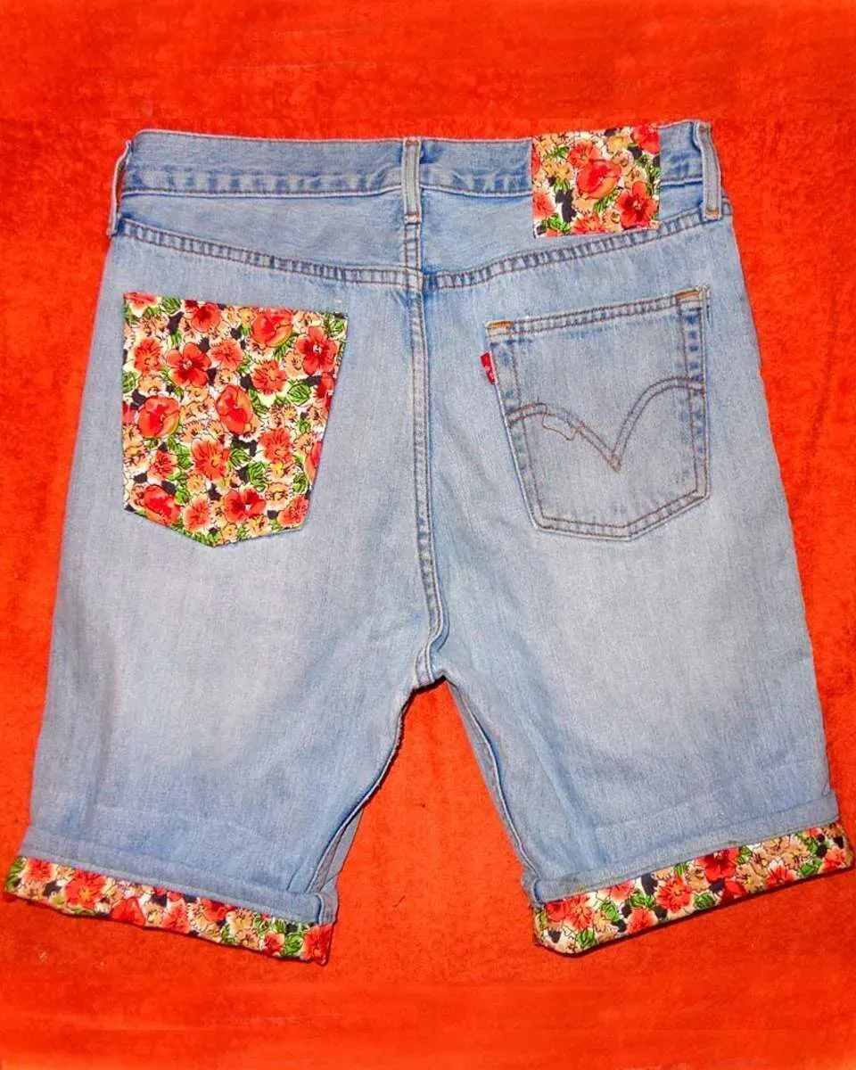 Never Say Never Fiori Arancioni bermuda jeans personalizzato