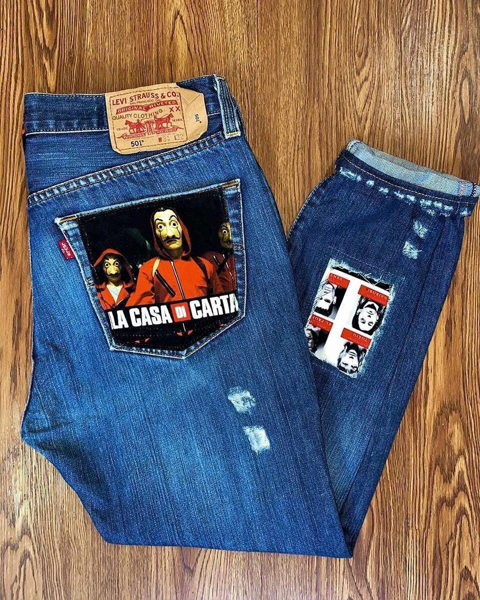 Never Say Never La Casa di Carta jeans Levis vintage con tessuto
