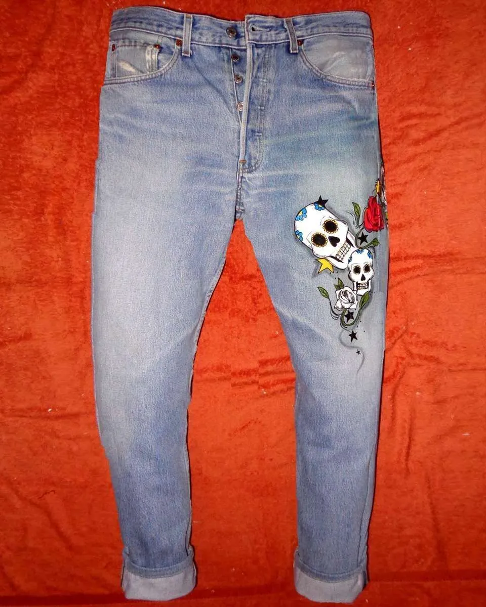 Levi's Vintage Teschi Multipli jeans dipinti a mano neri