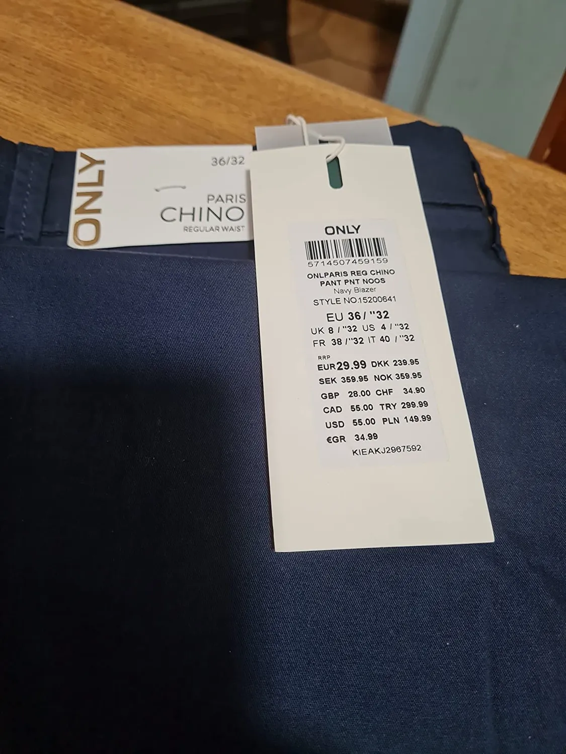 Only Onlparis Reg chino donna regular blu scuro