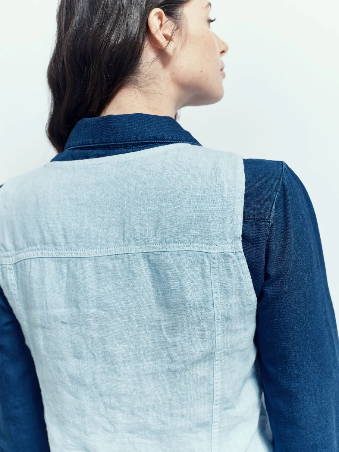 Acquaverde Trucker gilet lino Sky Blue leggero