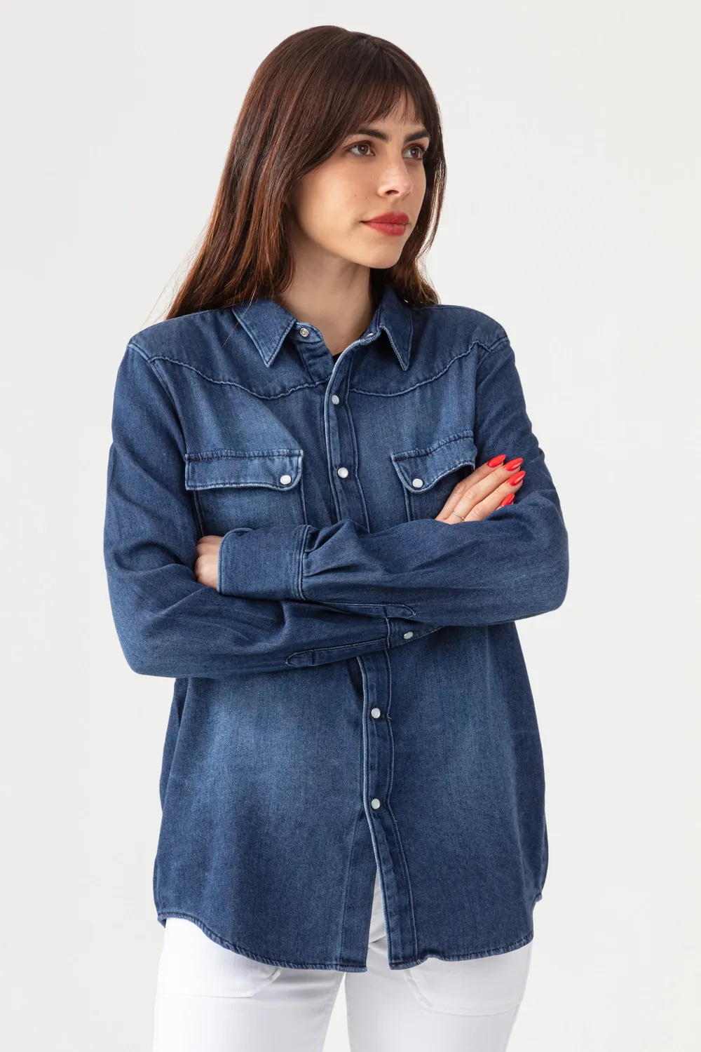 Acquaverde Clyde camicia jeans lavaggio chiaro bottoni