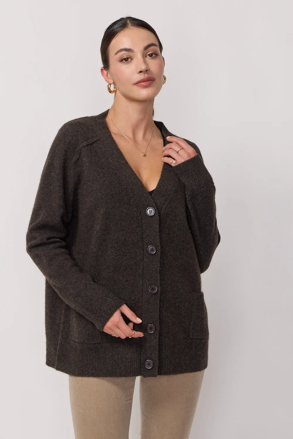 Acquaverde Cardigan Oversize Scollo V Marrone Yak Merino