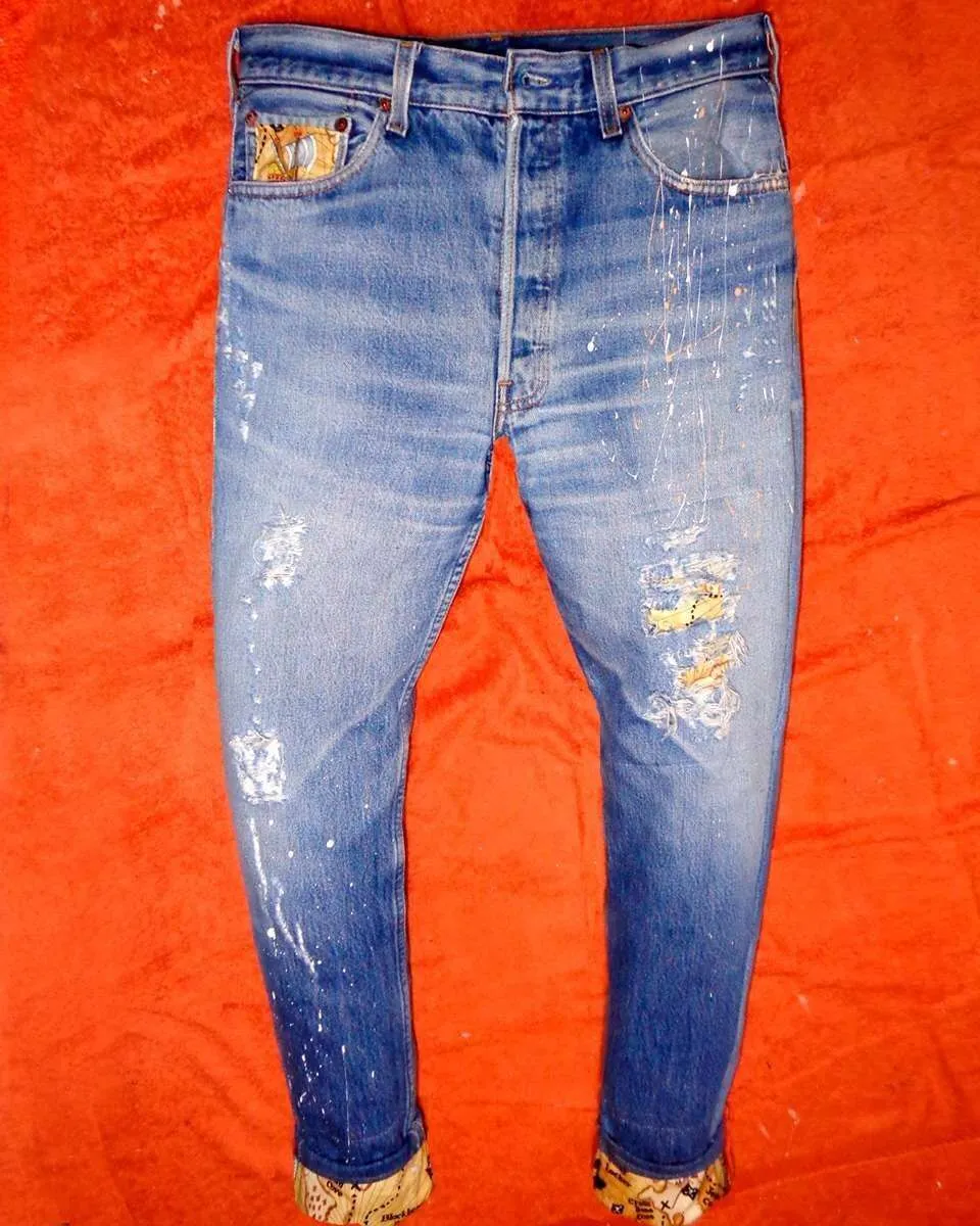 Never Say Never jeans Levi's vintage One Piece Ace dipinti a mano