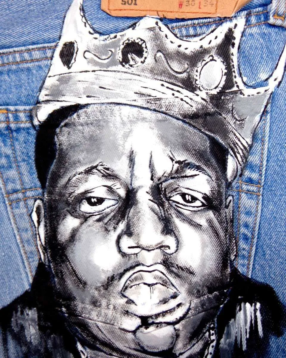 Never Say Never Tupac Notorious BIG jeans Levis vintage dipinti