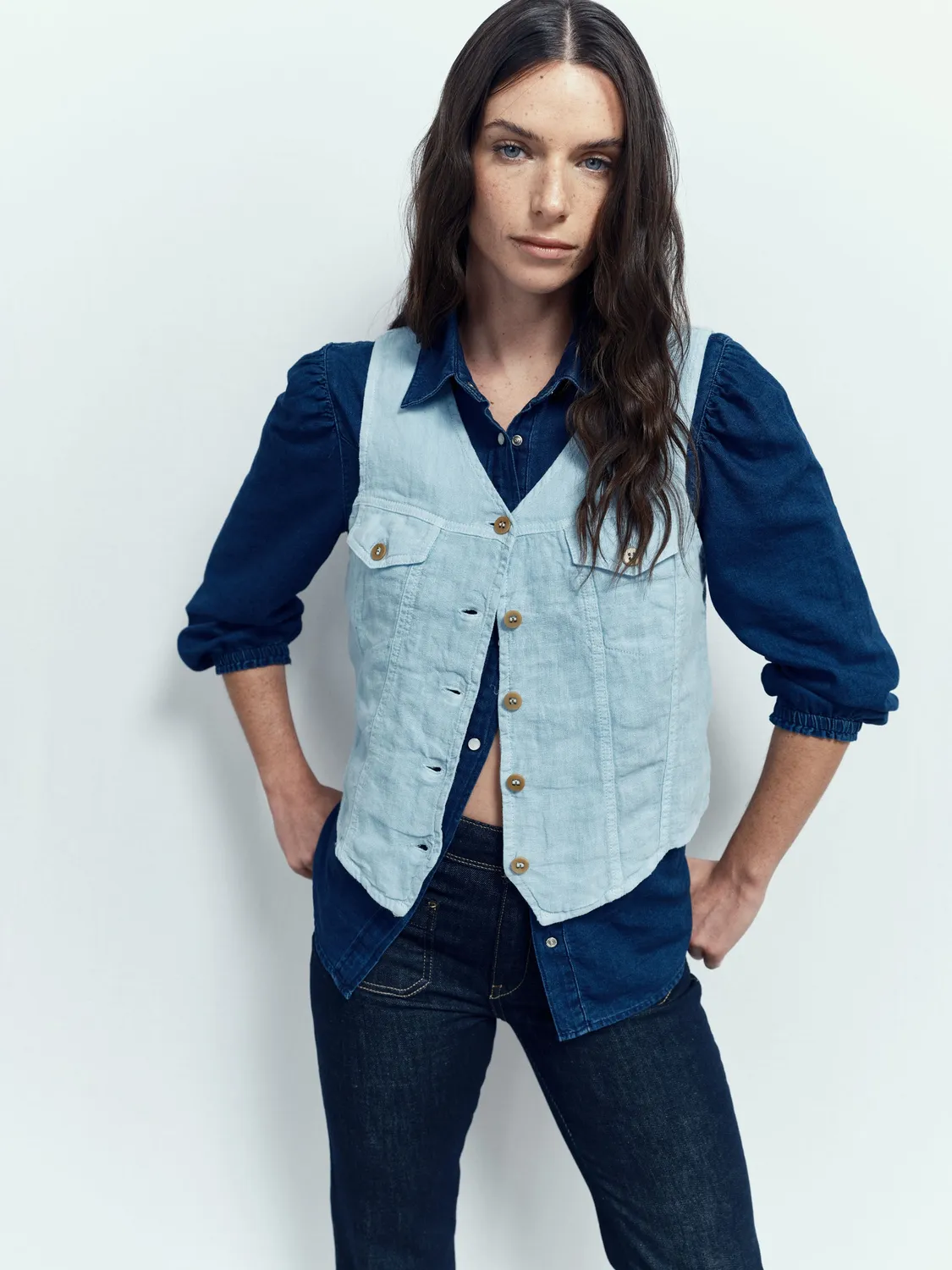 acquaverde Gerry camicia denim medium blue 3/4