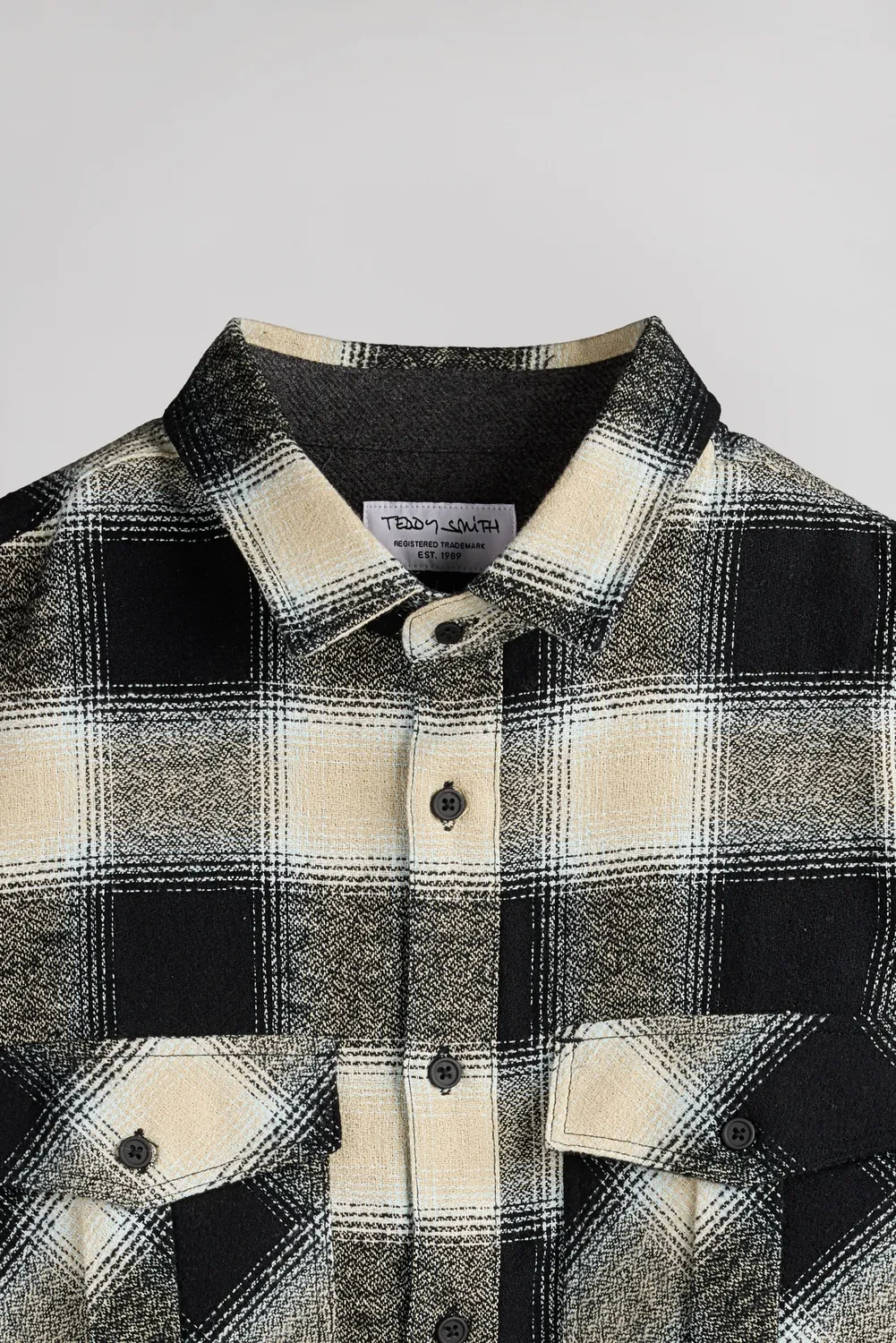 Teddy Smith C-Peak Camicia Quadri Nera Maniche Lunghe