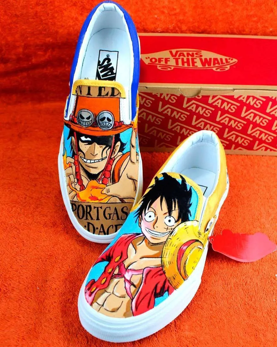 Never Say Never Vans Slip-On Luffy Ace scarpe nere dipinte a mano