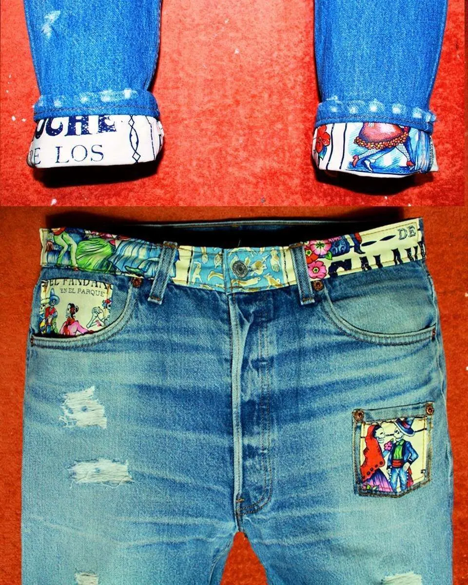 Levi's Vintage Teschi Calaveras jeans custom tessuto