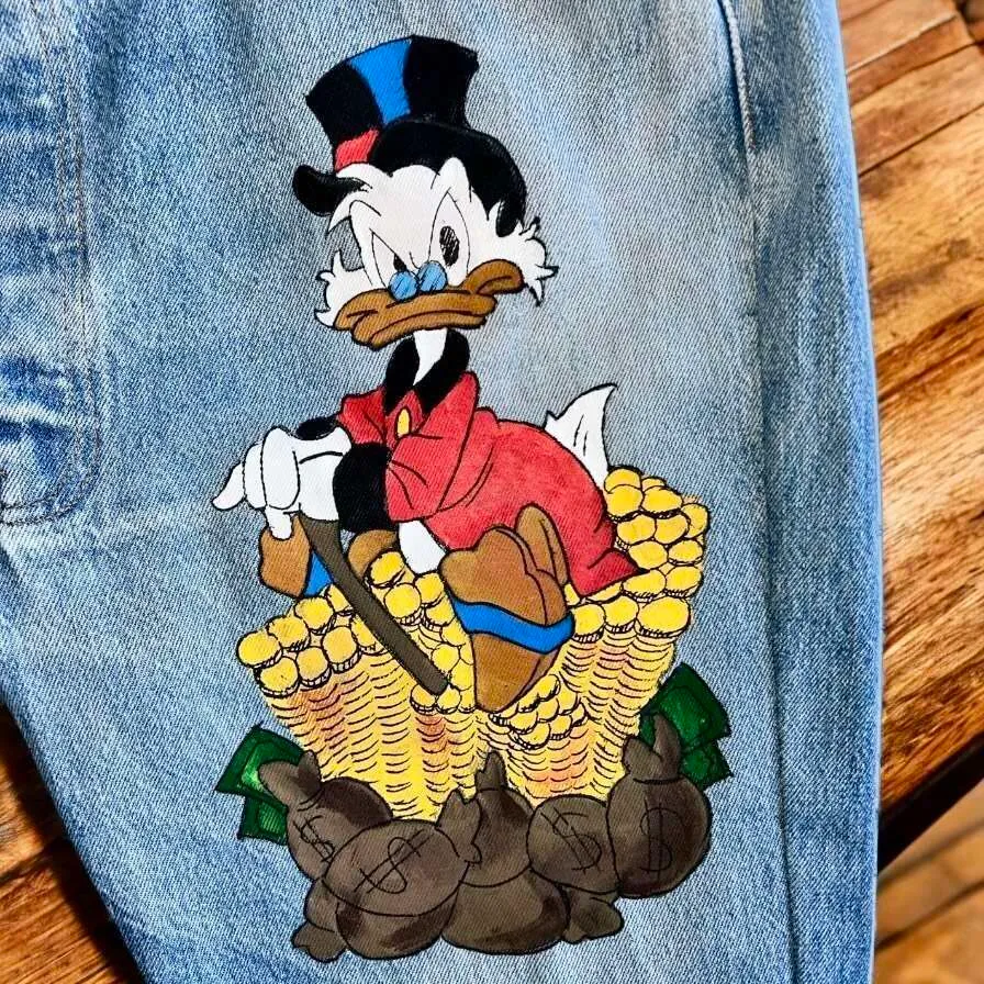 Never Say Never Zio Paperone Money Jeans Dipinti Mano