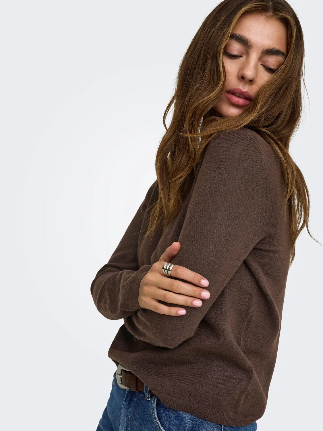 ONLY Onlloyal LS Oneck maglia marrone torta cioccolato