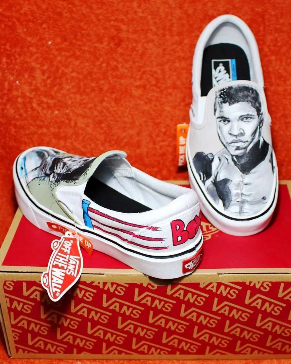 Never Say Never Vans Slip-On Muhammad Ali scarpe dipinte a mano