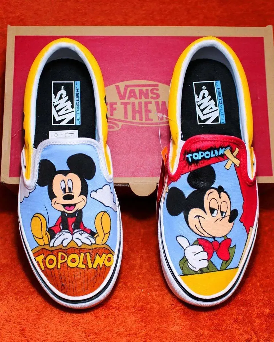 Never Say Never Vans Slip-On Topolino Scarpe Dipinte a Mano