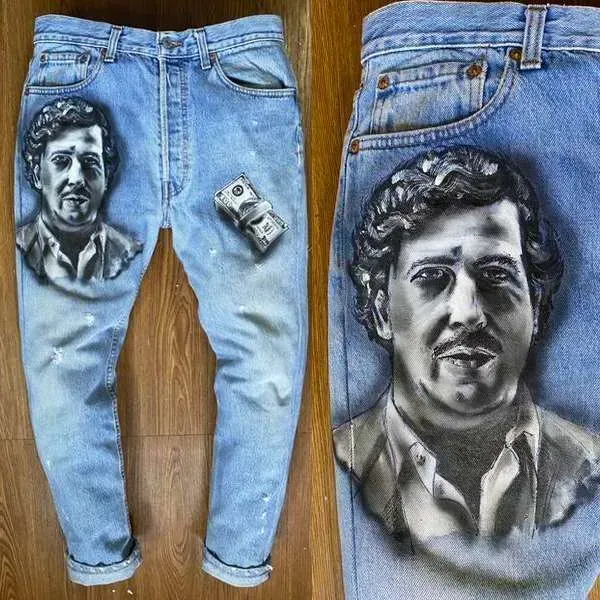 Never Say Never Jeans Levi's Pablo Escobar jeans chiaro dipinto a mano
