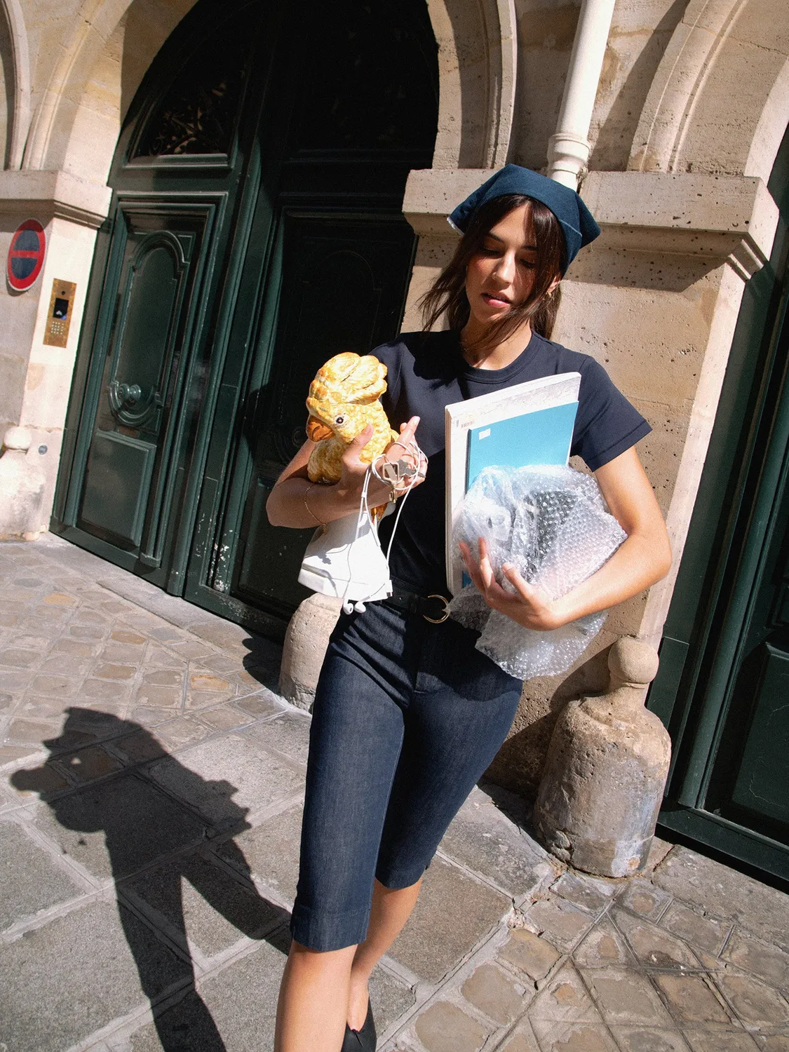 Oraije Capri bermuda cotone blu grezzo ginocchio