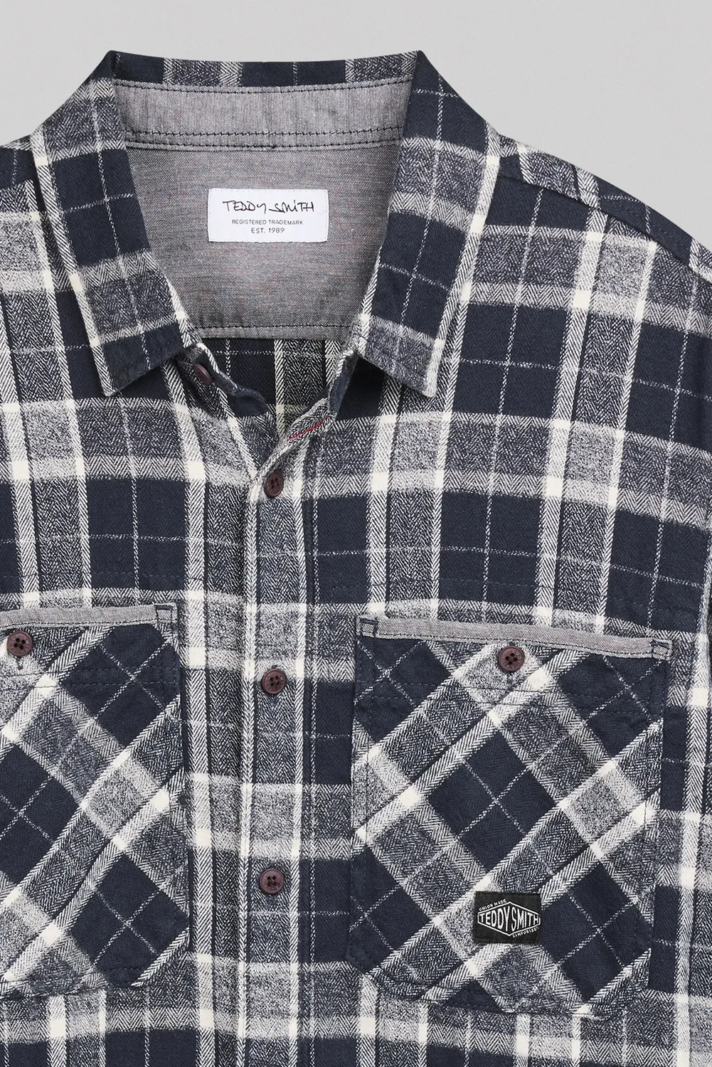 Teddy Smith Trent Camicia Quadri Uomo Dark Navy Twill Cotone