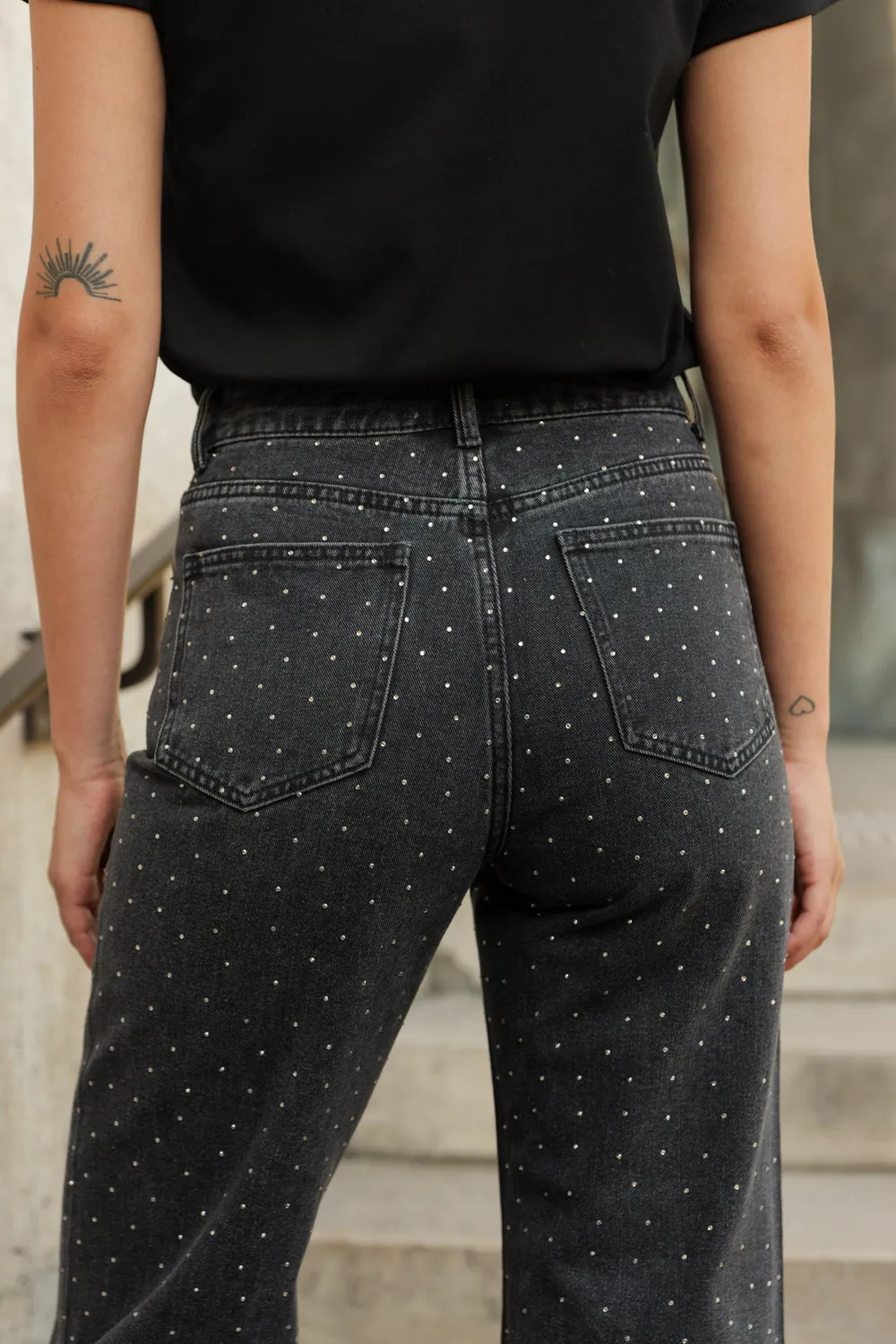 Oraije Rawlin jeans larghi grigi con strass