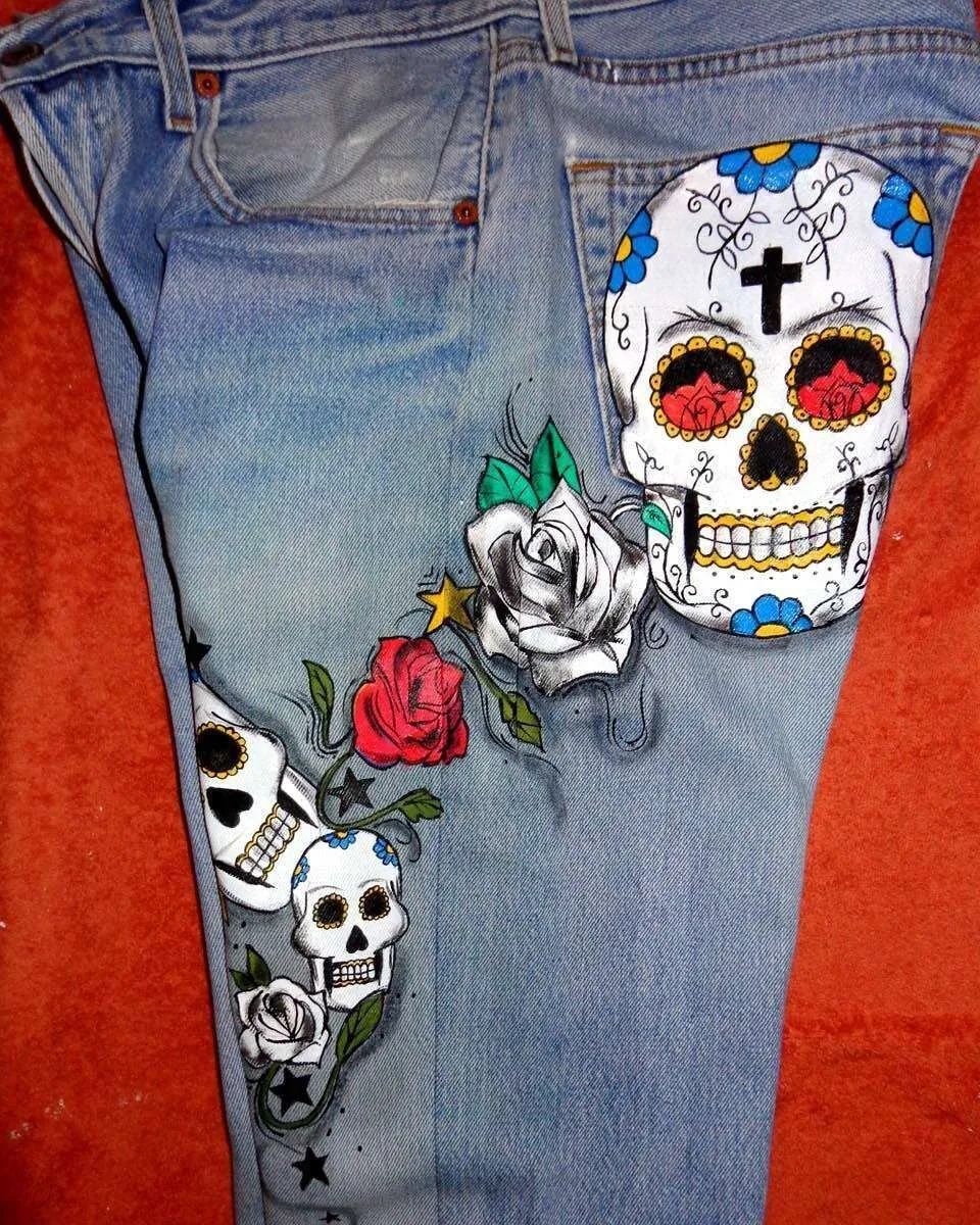 Levi's Vintage Teschi Multipli jeans dipinti a mano neri