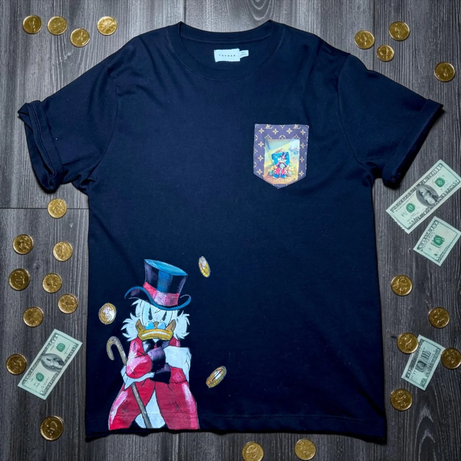 Never Say Never Zio Paperone t-shirt dipinta a mano