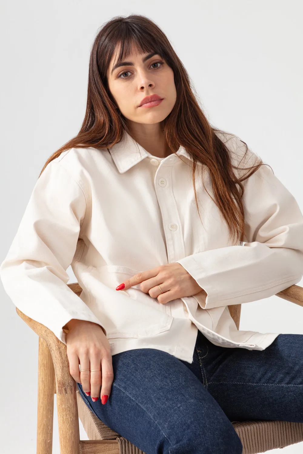 acquaverde Abby giacca in jeans Cream bottoni
