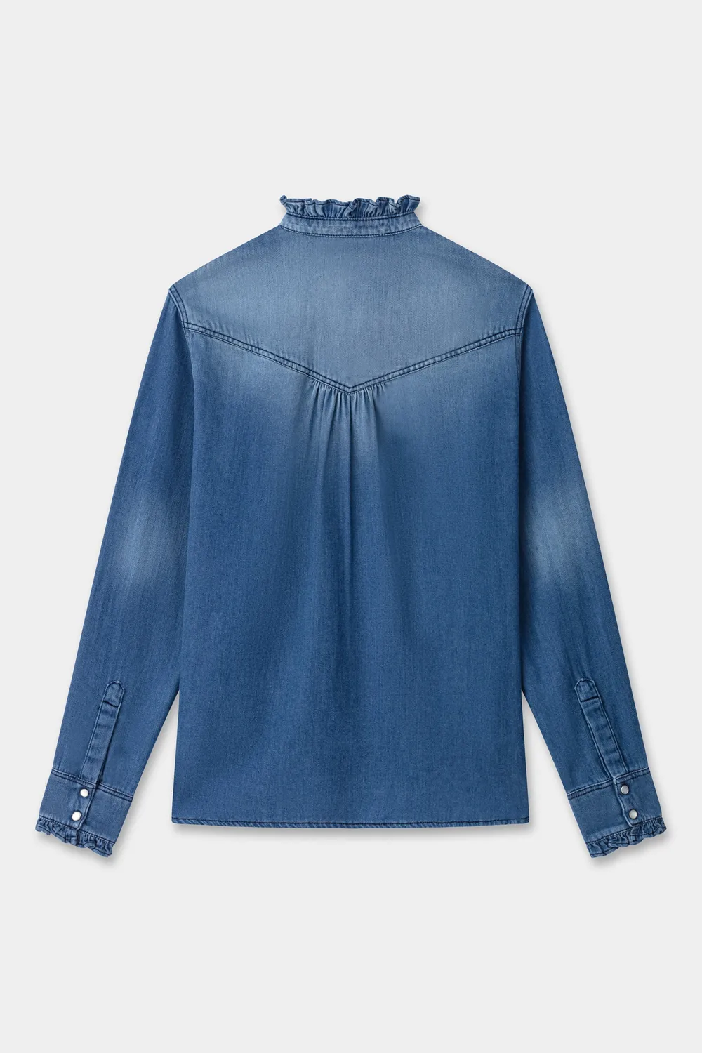 Acquaverde Gaby camicia denim Light Used collo volant