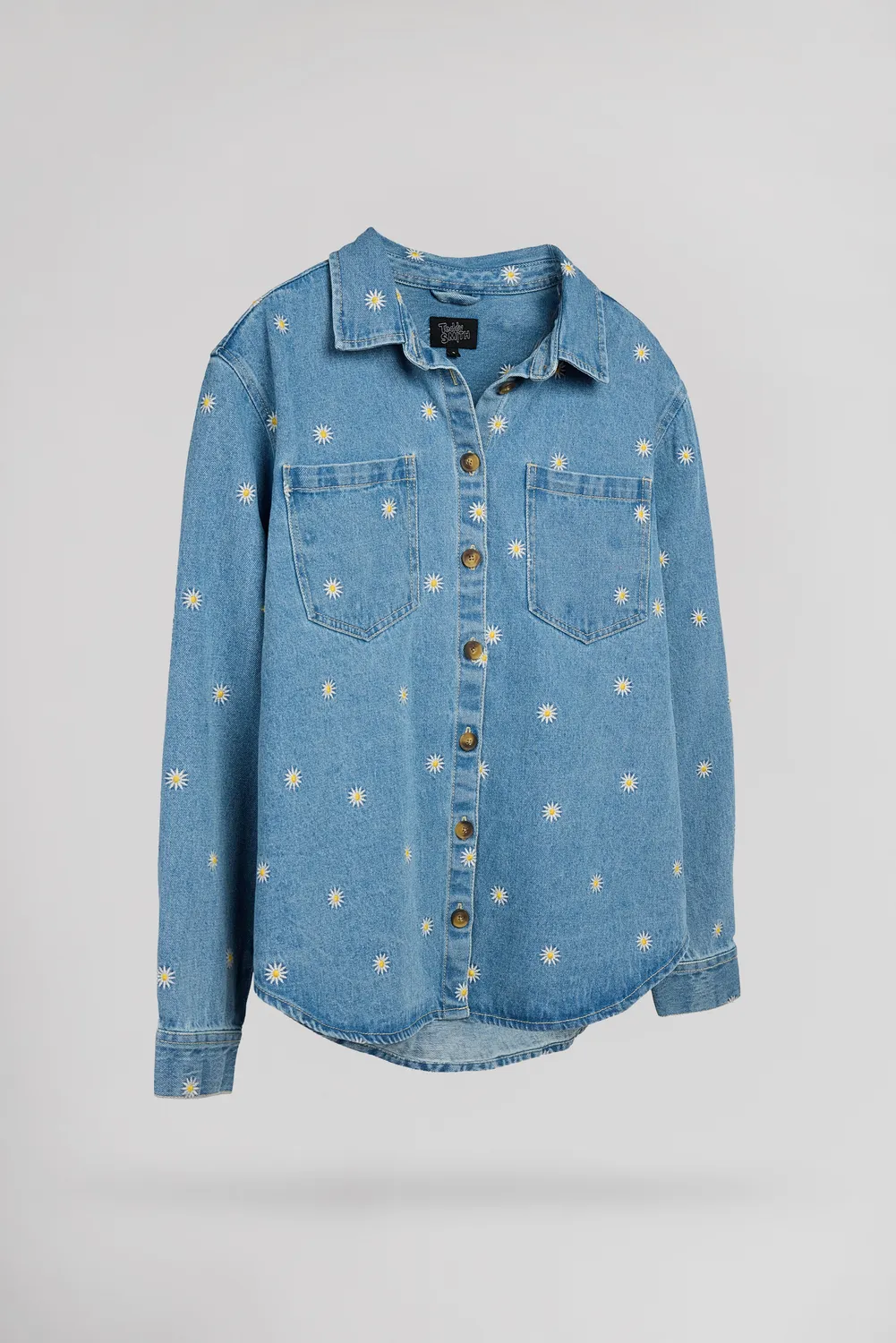 Teddy Smith C-Flower Camicia Jeans Donna Ricamo Floreale Indaco