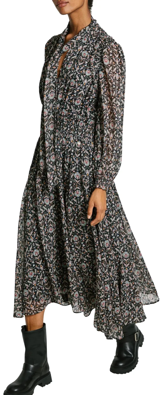 Pepe Jeans Pixy vestito donna M lungo chiffon fiocco