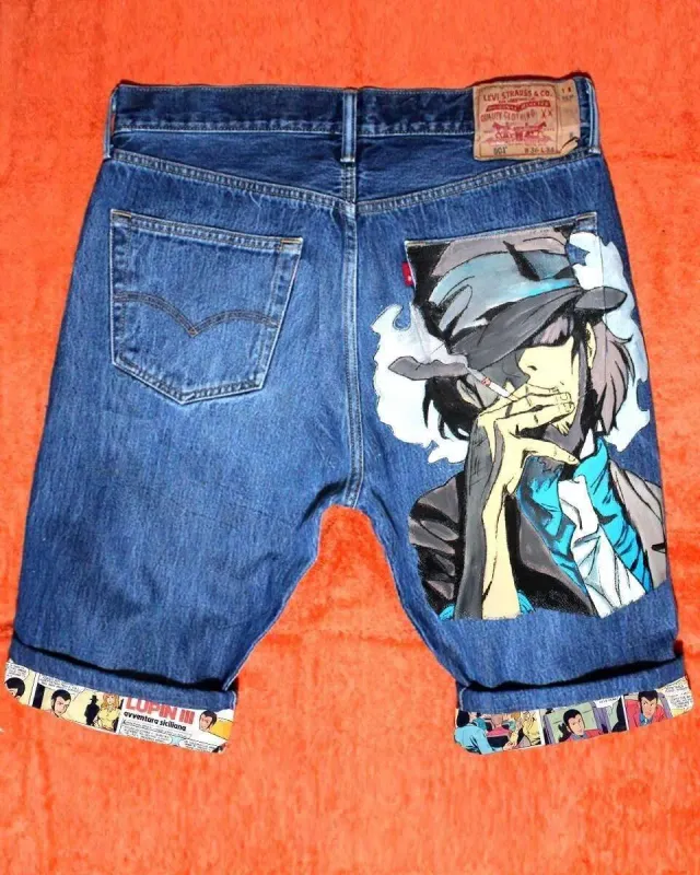 Never Say Never Levi’s Vintage Jigen Lupin bermuda fumetti mano