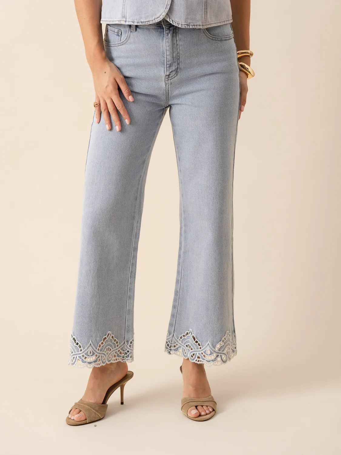 Oraije Nola jeans wide azzurro pizzo