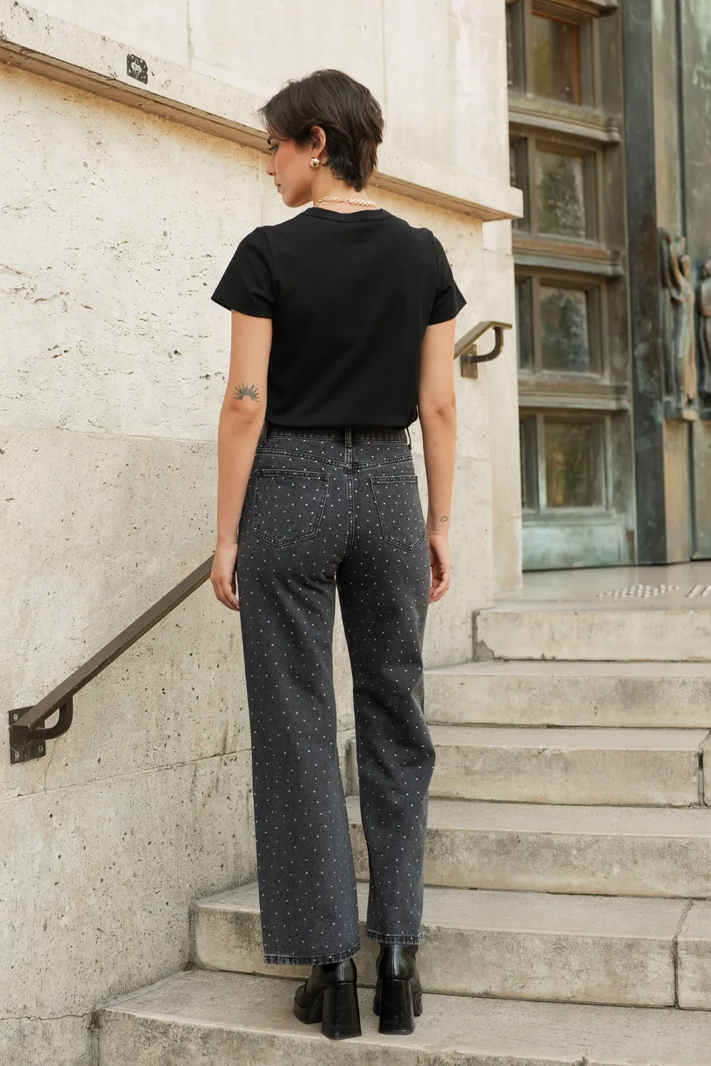 Oraije Rawlin jeans larghi grigi con strass