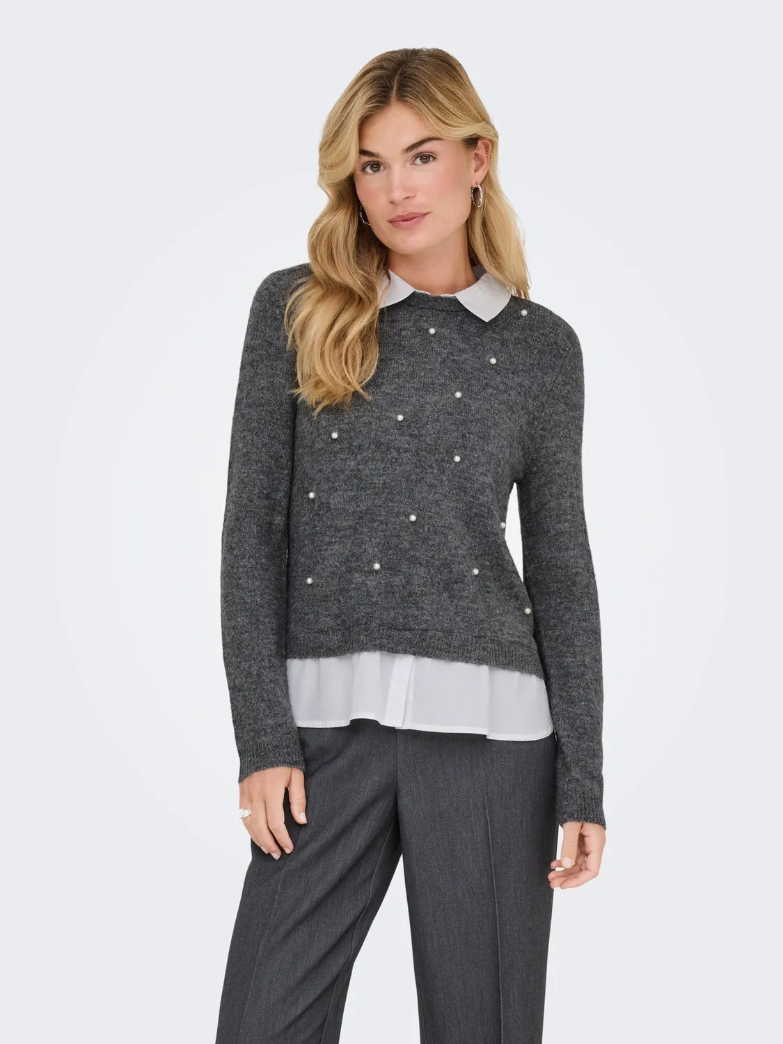ONLY Onldolly Maglia Perle manica lunga grigio