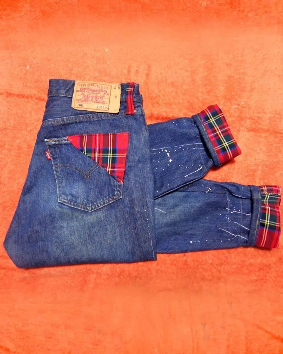 Levi's Vintage Scozzese Rosso jeans personalizzati tartan