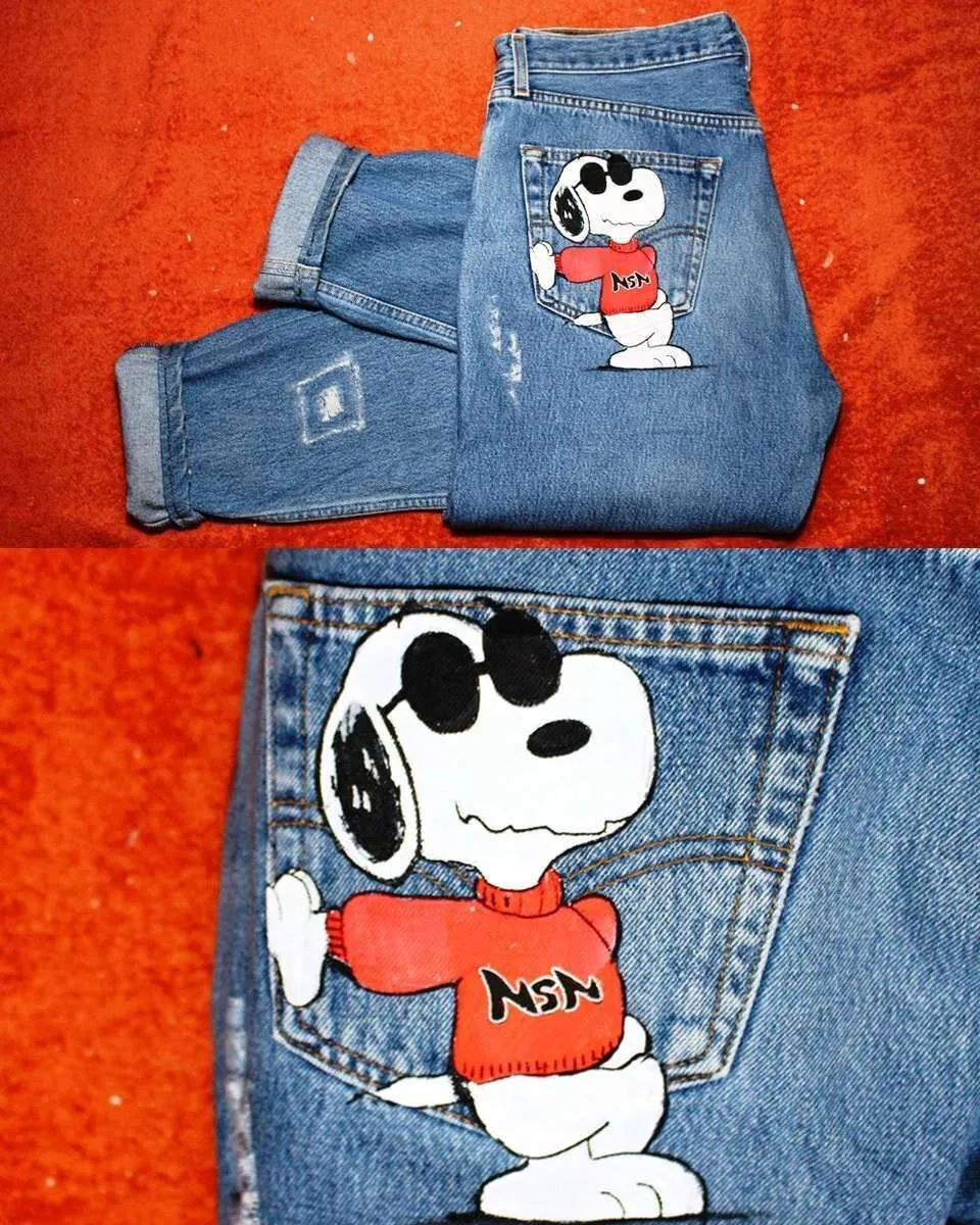 Levi's Vintage Jeans Dipinti a Mano Snoopy