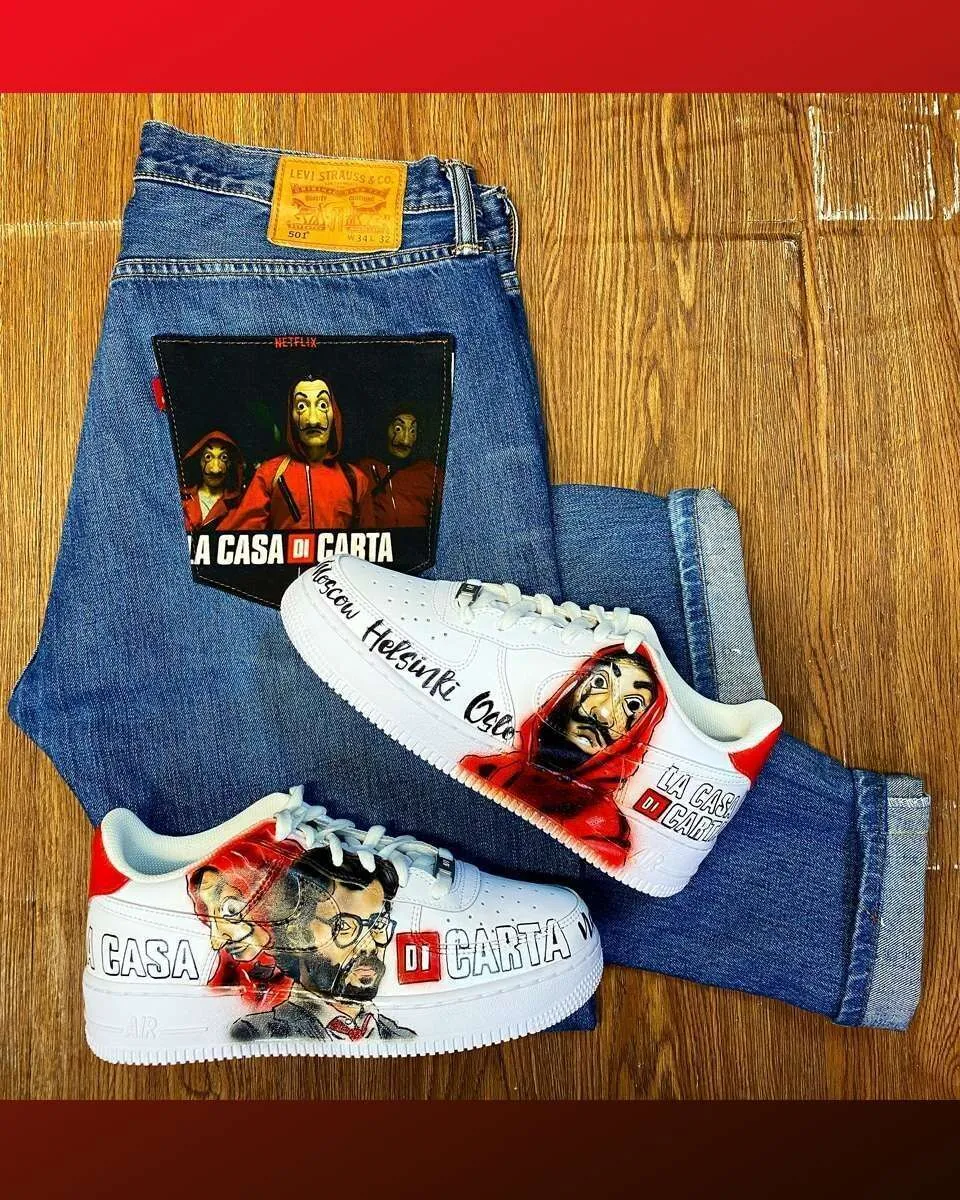 Never Say Never Nike Air Force 1 Casa di Carta sneakers dipinte