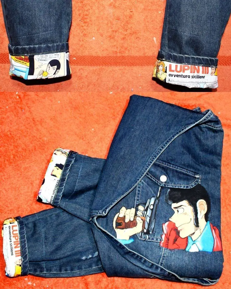 Never Say Never Lupin salopette dipinta a mano fumetti