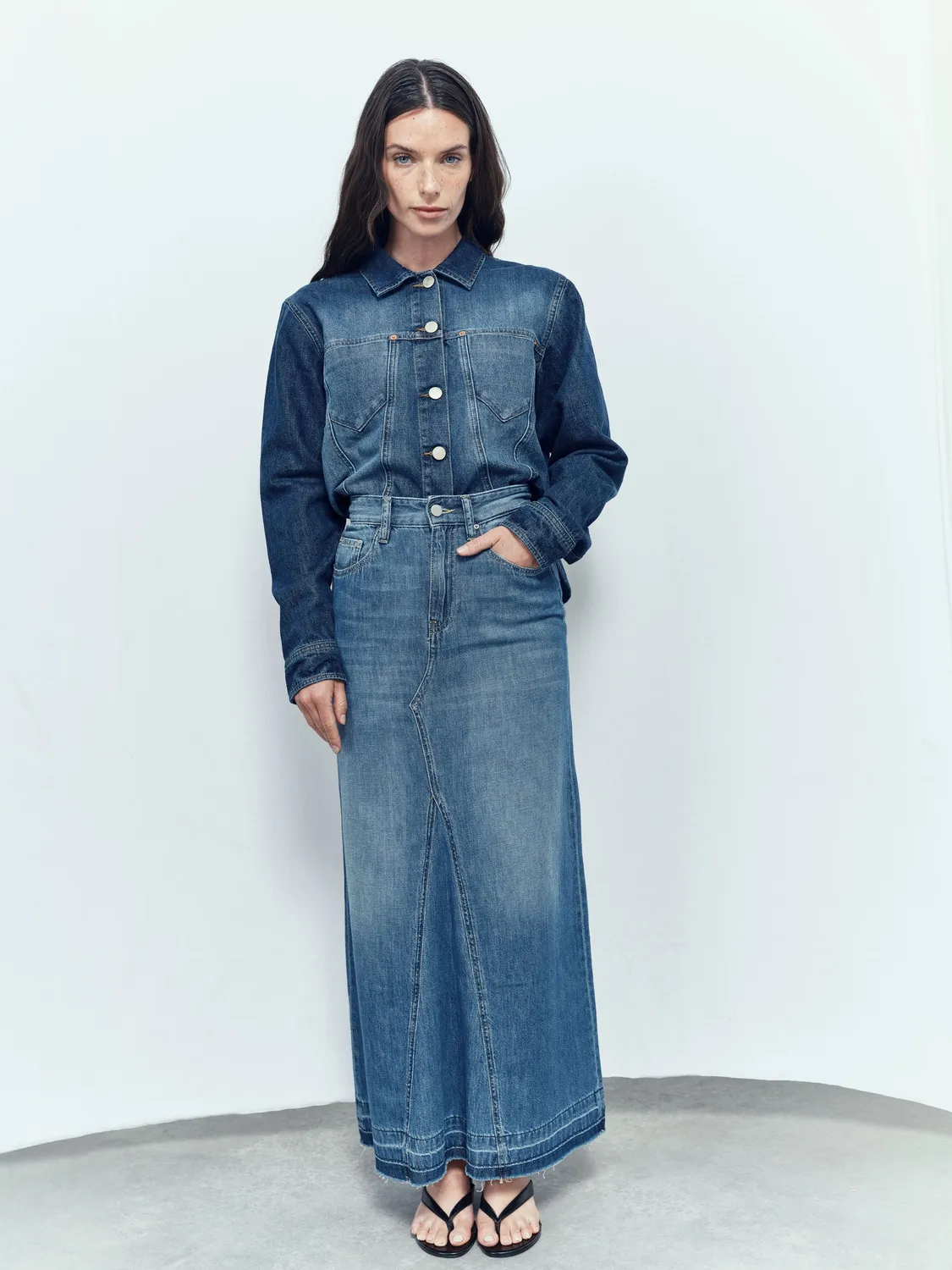acquaverde Silva gonna in jeans Worn sfrangiata